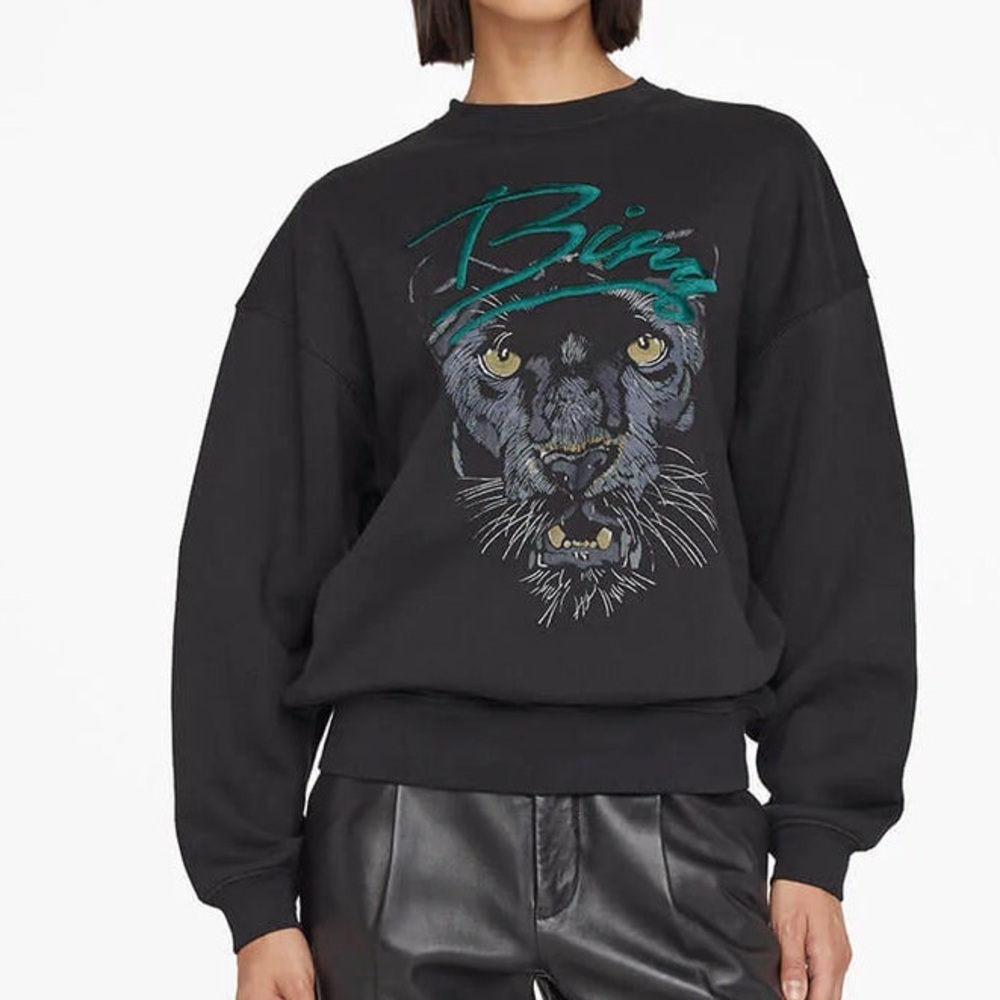 Anine Bing XS Kenny Sweatshirt Panther in Vintage Black